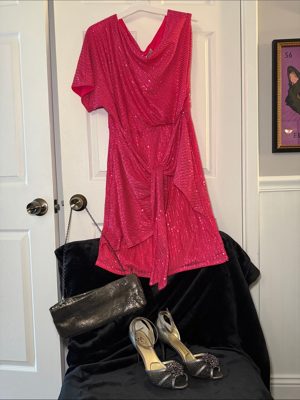 Grace Karin Hot Pink Sequin One Shoulder Dress XL NWT Cocktail Dress